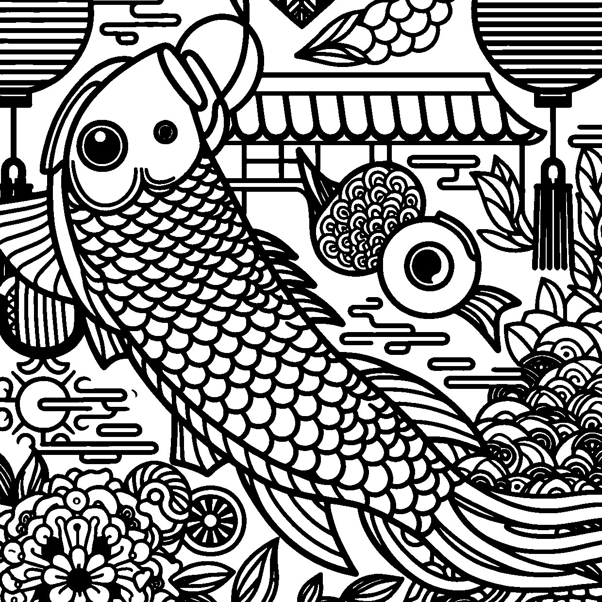 こどもの日の塗り絵（こいのぼり）高齢者向け無料印刷