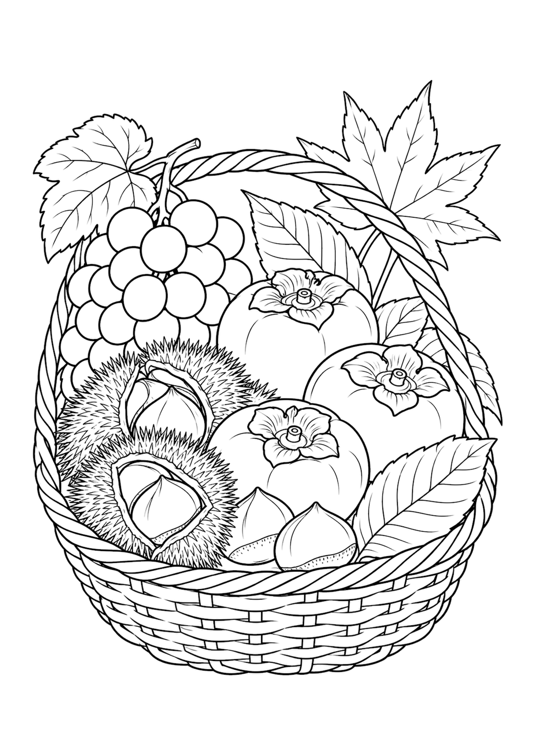 秋の収穫かごの塗り絵